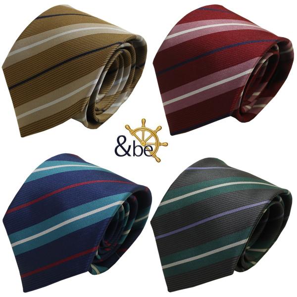 トンボ学生服のブランド【&amp;be】のスクールネクタイです。細身でシャープな印象の男女兼用ネクタイになります。同系色に差し色が入ったシンプルなデザイン。太く入ったストライプが、コーディネートをまとめてくれます。男女兼用なのでお揃いにして...