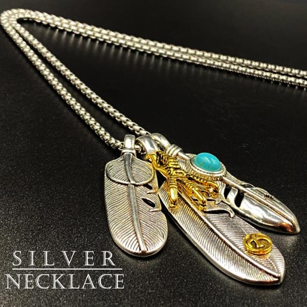ネックレス フェザー シルバー アクセサリー メンズネックレス ネックレス フェザー シルバー アクセサリー メンズネックレス