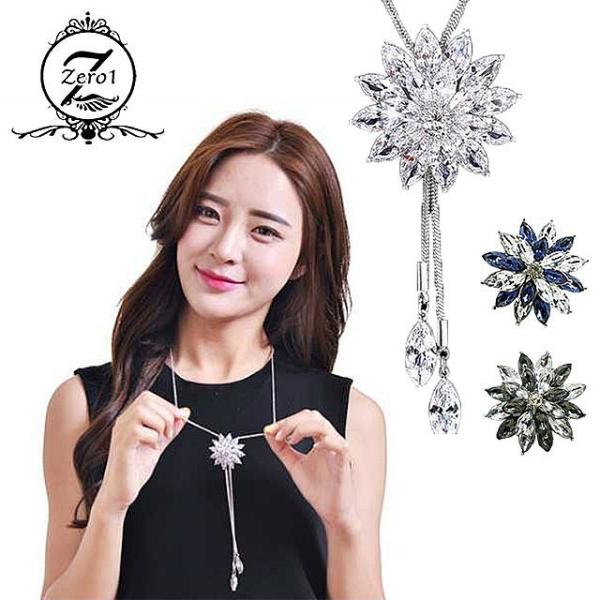 ロングネックレス キュービックジルコニア レディース フラワー ロング