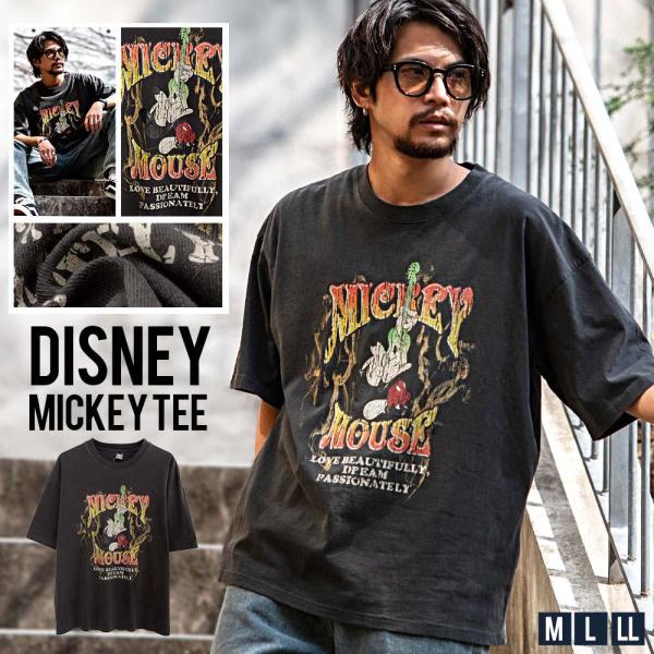 DISNEY ディズニー ミッキーマウス Tシャツ メンズ レディース 半袖 オーバーサイズ ピグメ...