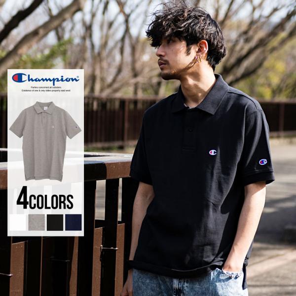 ポロシャツ メンズ 半袖 Champion チャンピオン POLO SHIRT 白 黒