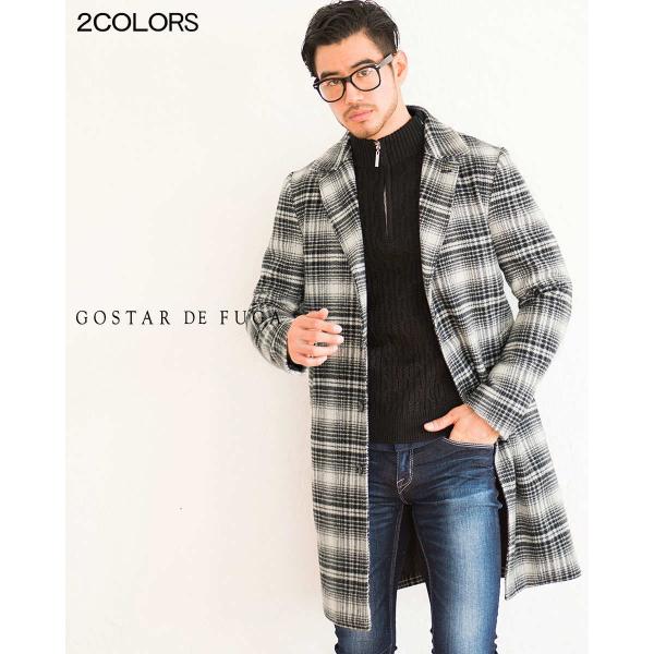 コート メンズ ウール Gostar De Fuga 全2色 新作続 交換対象商品 ゴスタールジフーガ シングルウールチェックコート 秋冬 返品