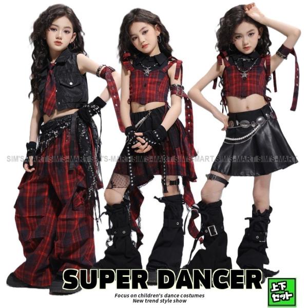 ・黒×赤チェック柄が派手かわいいキッズのダンス衣装!!・選べる4タイプ！キュート＆セクシー！・ダンス発表会やコンテスト衣装におすすめ！＜素材＞【 綿 】※ストレッチなし※裏地なし※ウエストゴム※パンツ両サイドポケットあり●納期の方はカートの...