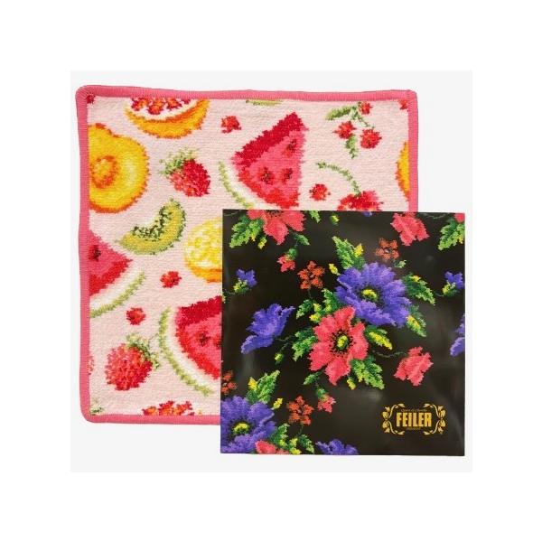 ハンカチ１枚用有料袋付(リボンなし) レターパックライト配送送料430円 フェイラー ハンカチ 25×25cm 並行輸入品 柄名 fruit potpourri フルーツポプリ ピンク