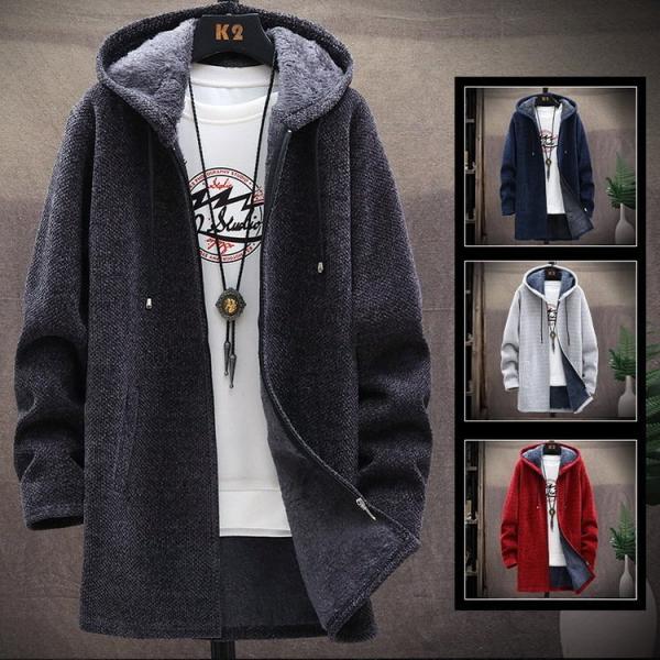 ニットメンズ ジップ長袖 冬服 裏起毛 ニットアウター スリムニットジャケット カッ ニットトップス ロング丈 羽織り 高級品市場