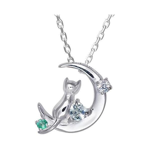 Mirai Tenshi シルバー ネコ 三日月 モチーフ 誕生石 対応 ネックレス レディース ブランド 誕生日 プレゼント 女性 5