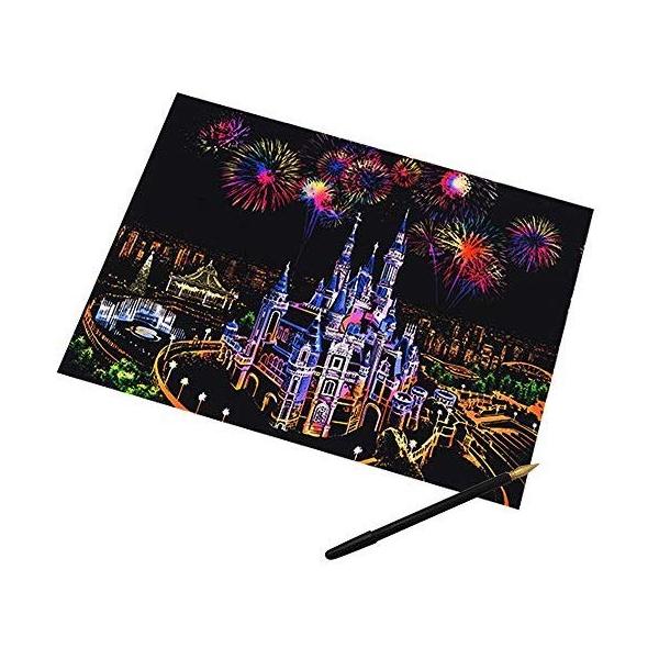 ラッキーアイランズ 美しい スクラッチ ペーパーアート 削り絵 塗り絵 夜景 大人 こども 塗り絵 削るだけ ペン