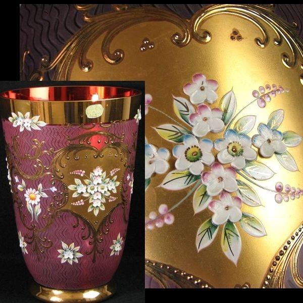 ボヘミアグラス フラワーベース エナメル金彩 花柄 金赤 d58 d58 古美術 白渦 通販 Yahoo ショッピング