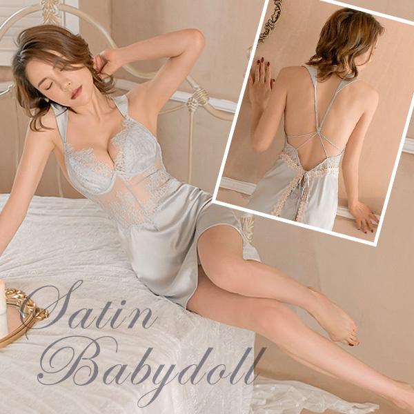 ランジェリー ベビードール 下着 ナイトウェア ルームウェア 繊細な刺繍と高級感漂う サテン生地のベビードール ショーツ セット Itar005bu Sirudayyahoo 店 通販 Yahoo ショッピング
