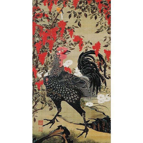 ヒグチユウコ　若冲雄鶏図　座布団カバー シール式デザイン壁紙 伊藤若冲「南天雄鶏図」 （かべ紙/クロス/貼って