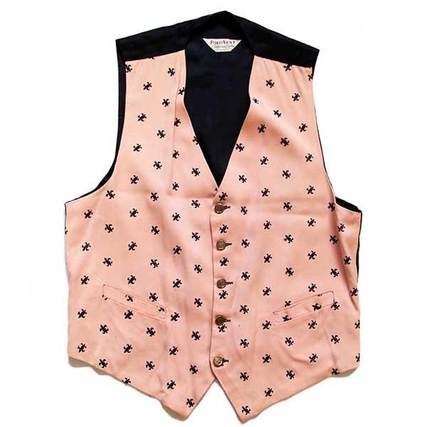 50s POLO-VEST 百合の紋章 刺繍 総柄 シンチバック レーヨン 50s POLO-VEST 百合の紋章 刺繍 総柄 シンチバック レーヨン