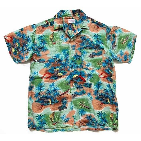 60s 日本製 ALOHA SHIRTS ハワイ柄 ハンドスクリーン レーヨン アロハ 
