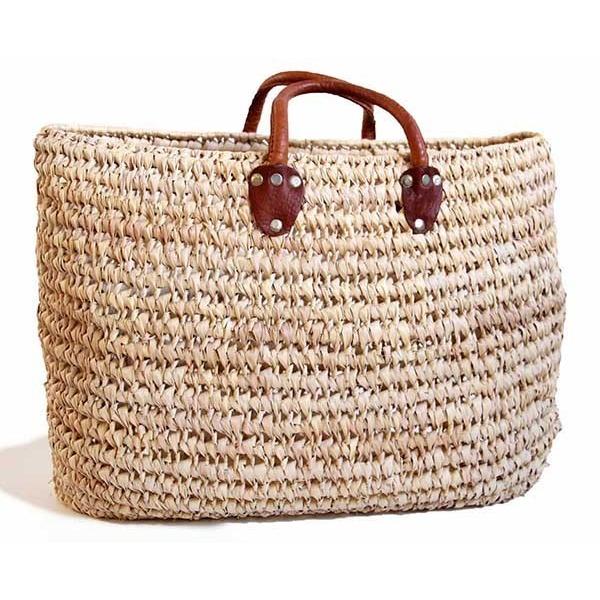 ハンドメイド レザーハンドル 編み込み かごバッグ 大型 ナチュラル  