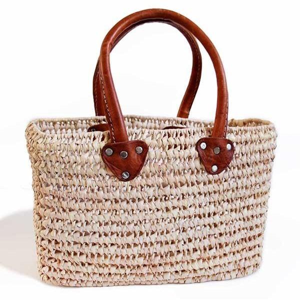 ハンドメイド レザーハンドル 編み込み かごバッグ ナチュラル