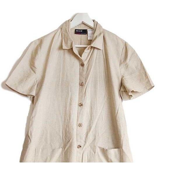MEYAME コットン シャツワンピース 半袖ベージュ MEYAME コットン シャツワンピース 半袖ベージュ MEYAME コットン