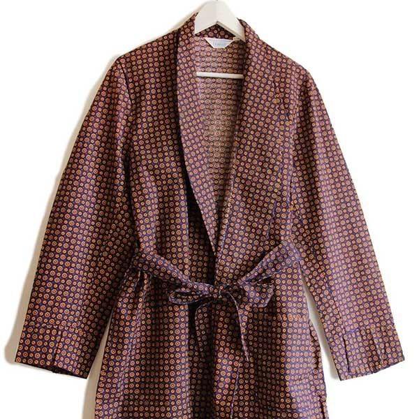 60s MONTGOMERY WARD BRENT 総柄 ショールカラー コットン ガウン L  