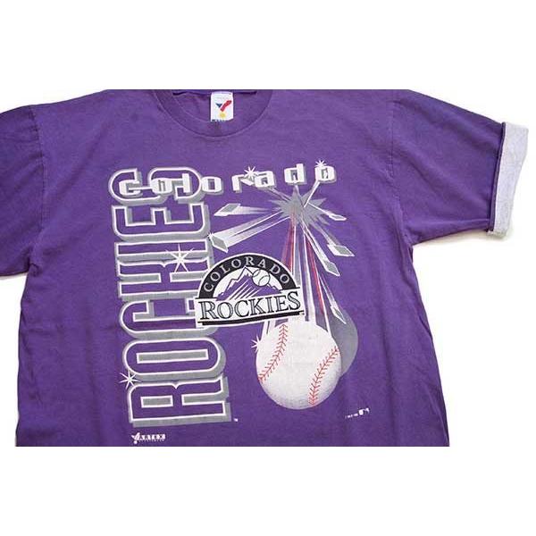 ☆90s USA製 MLB COLORADO ROCKIES ロッキーズ コットンTシャツ 紫 XL