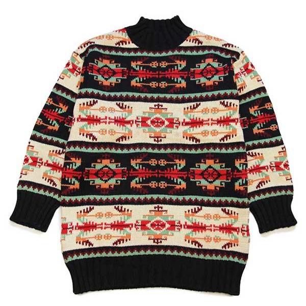KOOKAI - イタリア製 KOOKAI ネイティブ柄 ハイネック ウール×アクリルニット セーター★ユーロ ヨーロッパ フォークロア エスニック ロング KOOKAI イタリア製 ネイティブ柄 ハイネック ウール×アクリル