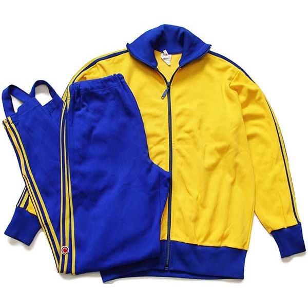 70s Helanca ハイネック ツートン 切り替え トラックジャケット&パンツ 