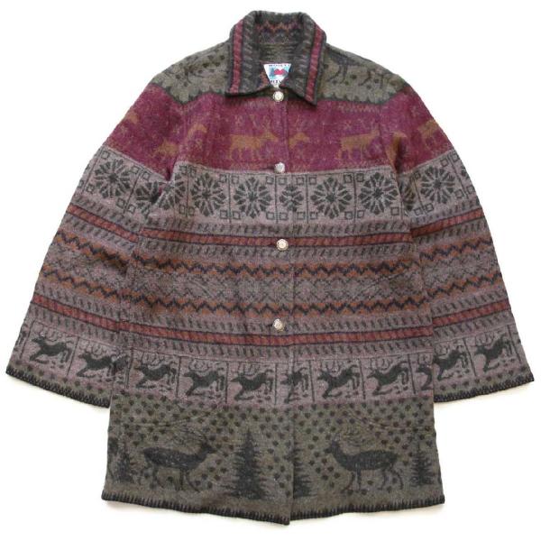 90s USA製 WOODED RIVER 鹿柄 ノルディック柄 ウール混