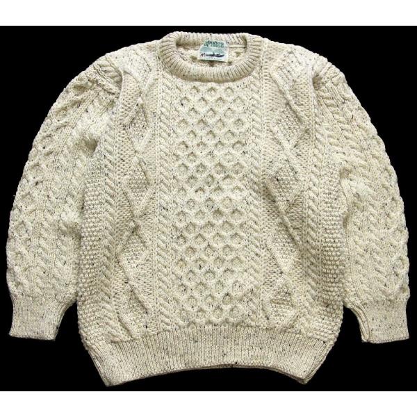 アイルランド製 shades of aran ケーブル編み ネップ入り ウールニット セーター ナチュラル S★フィッシャーマン アラン ユーロ アイルランド製 shades of aran ケーブル編み ネップ入り ウールニット