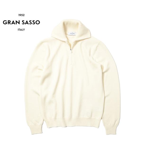 GRAN SASSO グランサッソ / ヴァージンウール100% ハーフジップハイゲージニットセーター ホワイト / セール