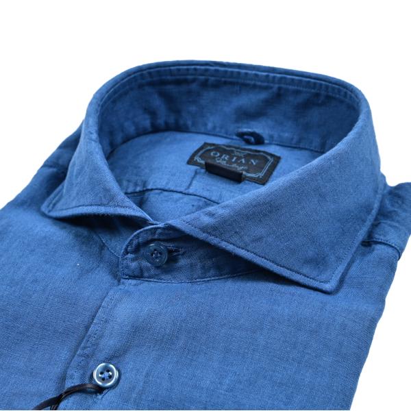 極美品 ORIAN オリアン リネンコットン 長袖シャツ 麻 イタリア製 ブルー ORIAN オリアン / Vintage リネン 100% 麻 シャツ ホリゾンタル