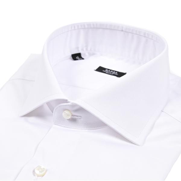 【イタリア製】バルバ　ホリゾンタルカラー　ドレスシャツ　ワイシャツ　白　S相当 BARBA バルバ / コットン100% ホリゾンタルカラードレスシャツ