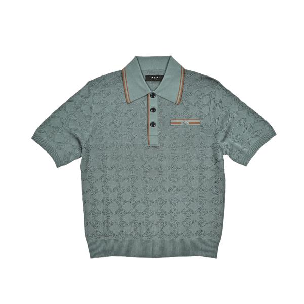 新作 Amiri 襟刺繍入り 半袖ポロシャツ amtojr1090 AMIRI（アミリ） アミリ / ビスコース100% 半袖ニットポロシャツ
