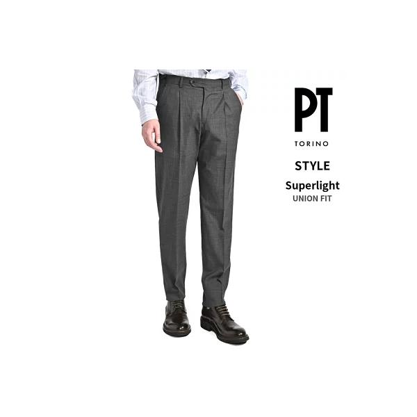PT TORINO ピーティートリノ / Superlight UNION FIT スラックス ワンタック パンツ SUPER 130'S ウール100% グレー / 26SS新作 / セール