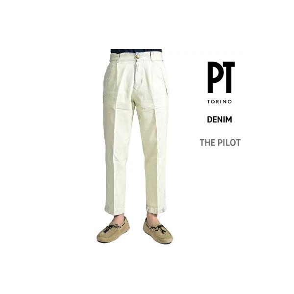 PT TORINO DENIM ピーティートリノデニム / THE PILOT デニムスラックス ワンタック パンツ コットン100% オフホワイト / セール