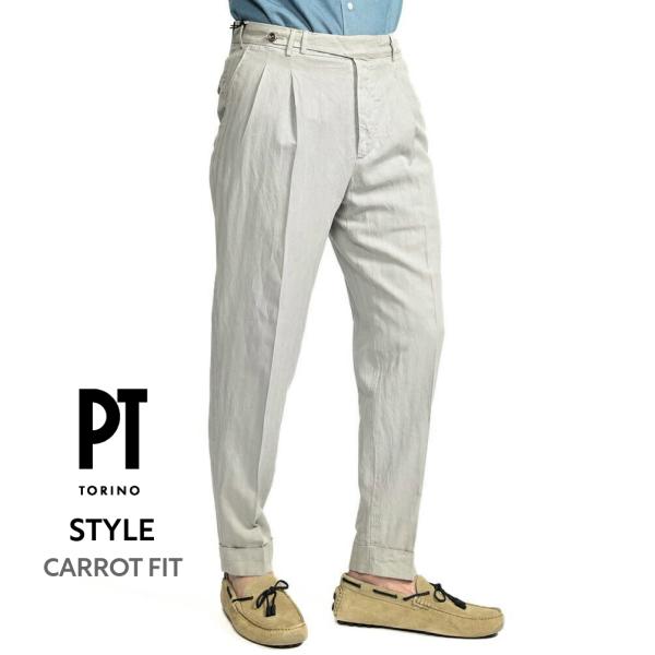 【美品】PTトリノ スラックス リネン コットン ツータック アイボリー M PT TORINO ピーティートリノ / CARROT FIT スラックス ツータック