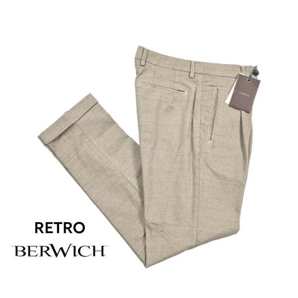 BERWICH ベルウィッチ / RETRO-GD コットンスラックス ワンタック パンツ コットン ポリエステル ビスコース ストレッチ 織柄 ベージュ / セール