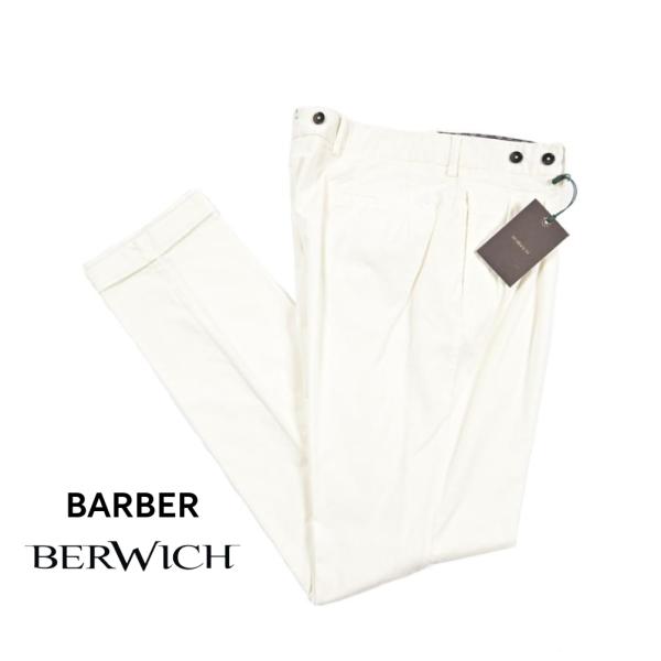 BERWICH ベルウィッチ / BARBER LONG-GD 細畝コーデュロイ スラックス ツータック パンツ コットン ストレッチ ホワイト / セール