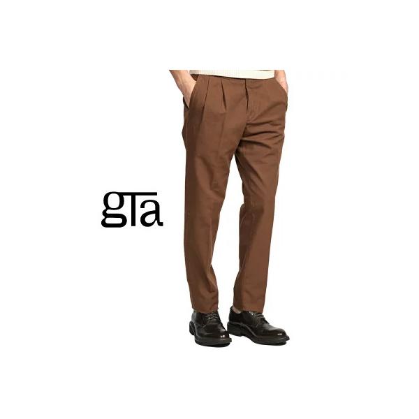 GTA ジーティーアー / HERRICK COMFORT コットンスラックス ツータック パンツ コットン 100% ブラウン / セール