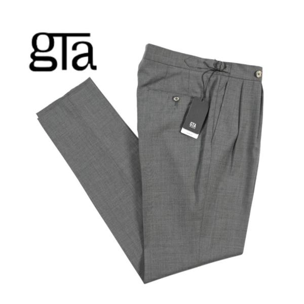 GTA ジーティーアー / HERRICK COMFORT ベルトレス スラックス ツータック パンツ ウール100% グレー / セール
