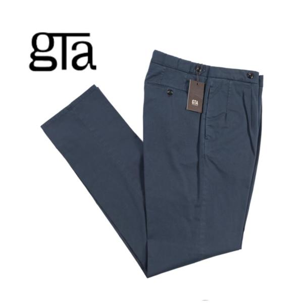 GTA ジーティーアー / SERGIO COMFORT コットンスラックス ワンタック インプリーツ パンツ 製品染め コットン ストレッチ ネイビー / セール