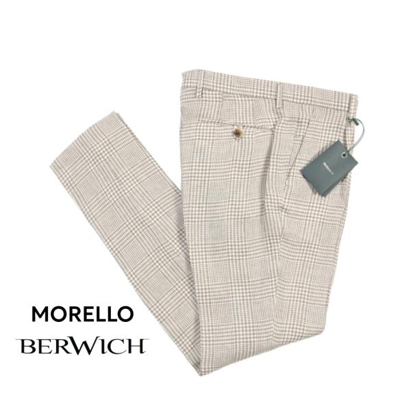 BERWICH ベルウィッチ / MORELLO 1P 麻スラックス ワンタック パンツ リネン100% グレンチェック ベージュ / セール
