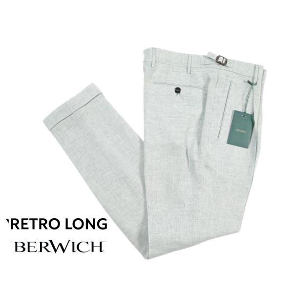 BERWICH ベルウィッチ / RETRO LONG 麻スラックス ワンタック パンツ リネン100% ヘリンボーン ライトグリーン / セール
