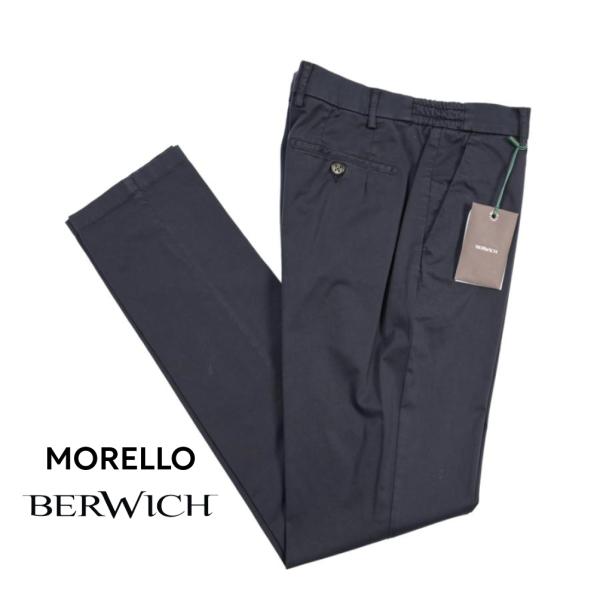 BERWICH ベルウィッチ / MORELLO ELAX-GD コットンスラックス ノータック チノ パンツ コットン ストレッチ ネイビー / セール