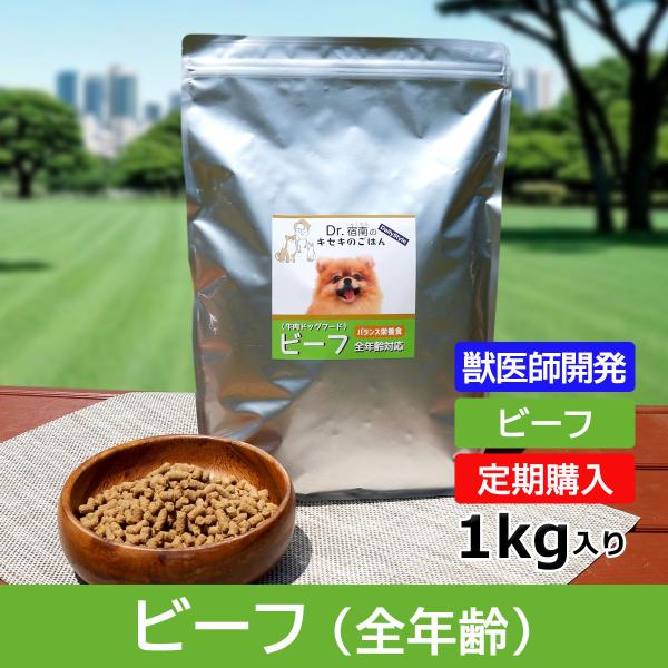 【定期購入】ビーフ（牛肉）ドッグフード 全年齢用 1kg 獣医師開発 Dr.宿南のキセキのごはん 犬用