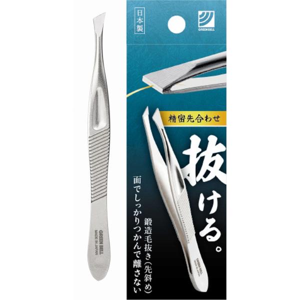 先斜めタイプ。面でしっかりつかんで離さず抜ける。鍛造毛抜き。精密先合わせ。メーカー：グリーンベル GREEN BELLアイテム名：抜ける毛抜き(先斜め）数量：1製造元：岐阜県関市サイズ全長：約88mm刃幅：約5mm刃間：約5mm重量：約10...