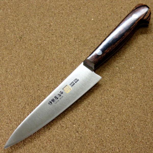 包丁 伊勢屋治平 ペティ 12cm 果物の皮むき ダマスカス鋼 33層 小型両刃 ペティナイフ 12cm 九間丁 ダマスカス鋼割込 黒マイカルタ 堺刀