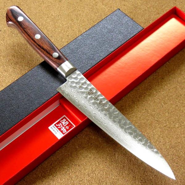 包丁 ペティナイフ 14cm (140mm) 関の刃物 ダマスカス 鎚目鍛造 V金10