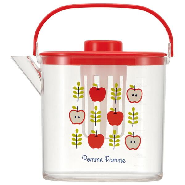 ティーバッグ用茶こし付　冷茶ポット[1.2L]●りんご●//冷水筒 ウォーターポット ピッチャー 常備保存用ポット 水分補給 持ち手付き 洗いやすい 熱湯OK//