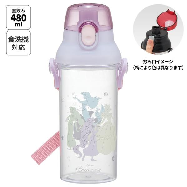 他サイト： 水筒 キッズ ワンタッチ プラスチック 直飲み クリア ボトル 480ml skater スケーター PSB5TR 透明 ディズニー プリンセス シルエット 女の子 女子の商品画像