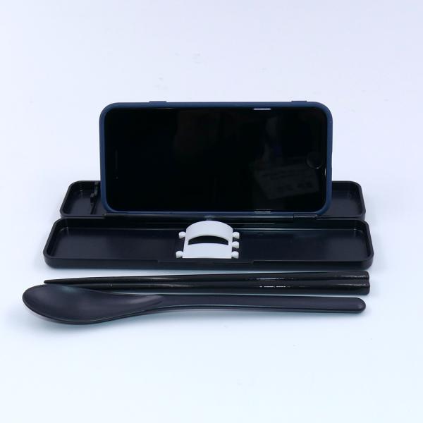 スケーター スマホスタンド付き お箸 スプーン セット 食洗器対応 カトラリー お弁当 skater CCS3SASS ブラック 黒 色 無地