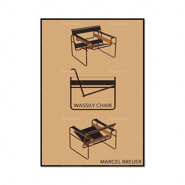 バウハウスのアート。椅子 3個 茶 おしゃれなアート ポスターでお部屋を演出！リビングルームや玄関など幅広くご利用いただけます！。ご注文前のご質問はお気軽に♪【サイズ】サイズは、オプションでご選択できます。【毎日の癒し】絵をお部屋に飾ると心...