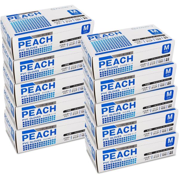 【送料無料】Peach ピーチ プラスチックグローブ 1000枚 100枚×10箱 PVC手袋 パウダーフリー S/M/L 使い捨て 介護 作業用 アマノグローブ