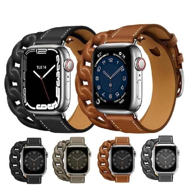 Apple Watch アップルウォッチ レザーベルト チェーン ダブル